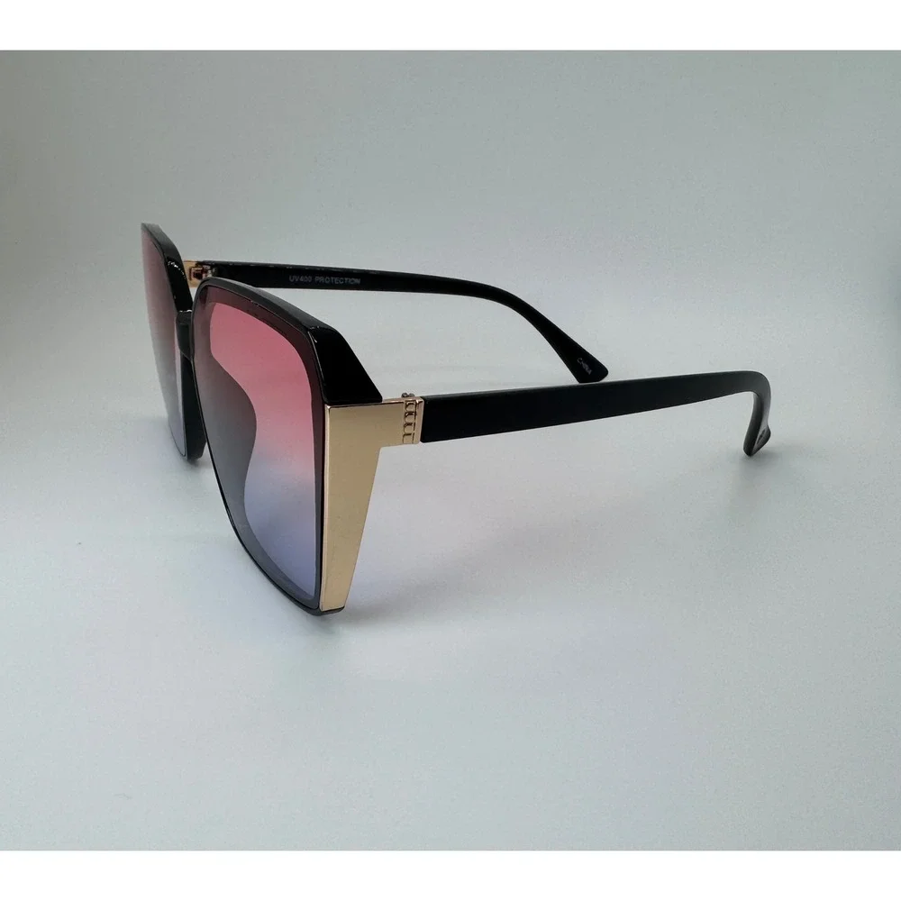 Womens Oversized Square Sunglasses Pink Purple Gradient Lens Gold Accent